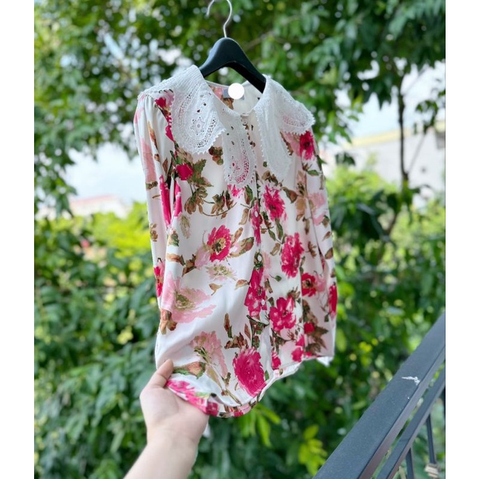 Sơ mi dài tay mix cổ ren xinh xắn.