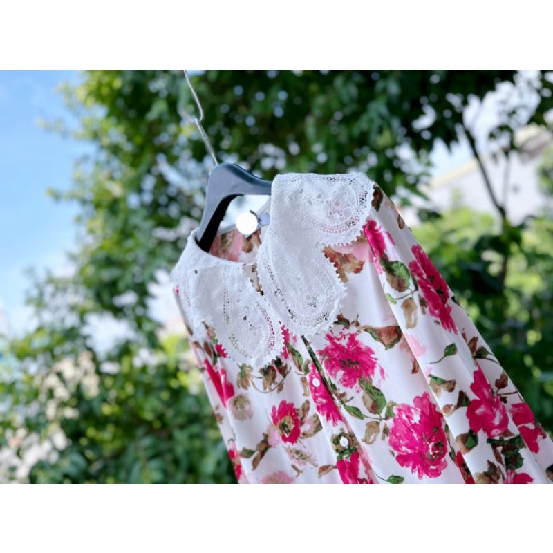Sơ mi dài tay mix cổ ren xinh xắn.