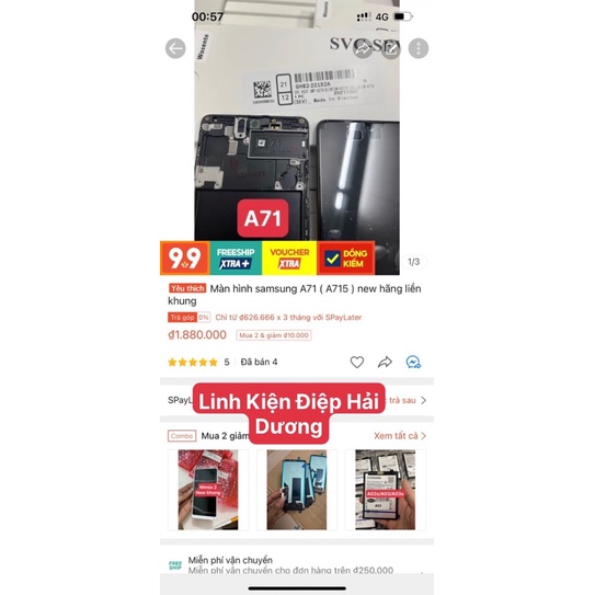 Màn hình Samsung A71  zin hãng liền khung