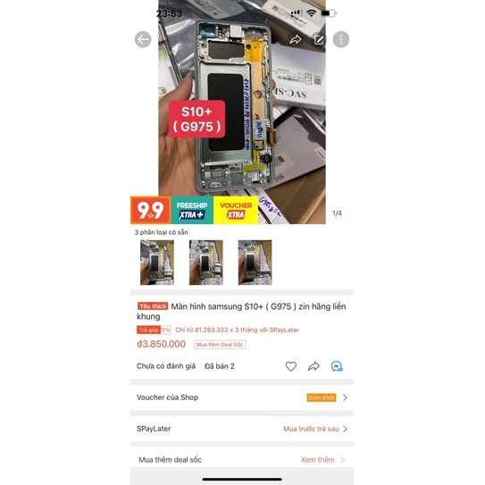 Màn hình Samsung S10 Plus zin hãng liền khung