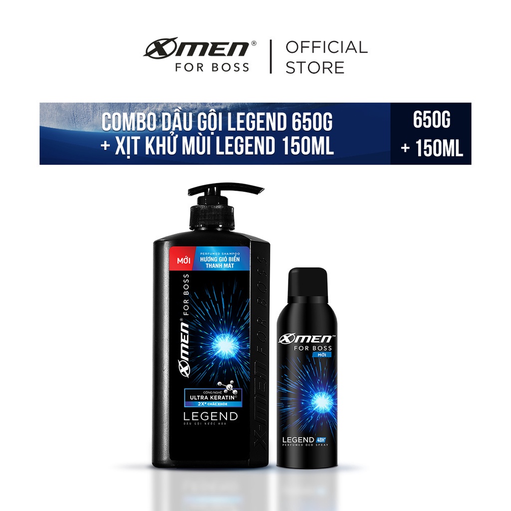 Combo Dầu gội Ultra Keratin 650g và Xịt khử mùi 150ml X-Men for Boss Legend hương gió biển thanh mát