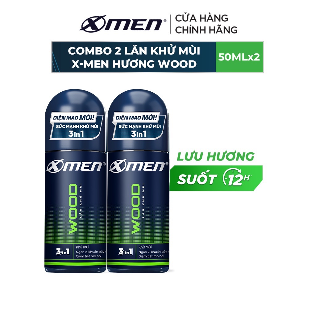Combo 2 lăn khử mùi X-Men Hương Wood 50ml/chai