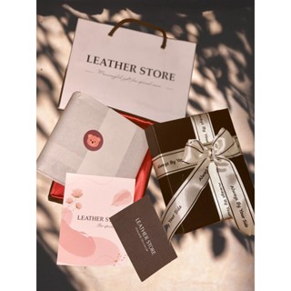 Combo Fullbox Gói Quà Hộp Nơ Lụa Đỏ - Túi Thương Hiệu Leather Store - Thiệp Viết Tay
