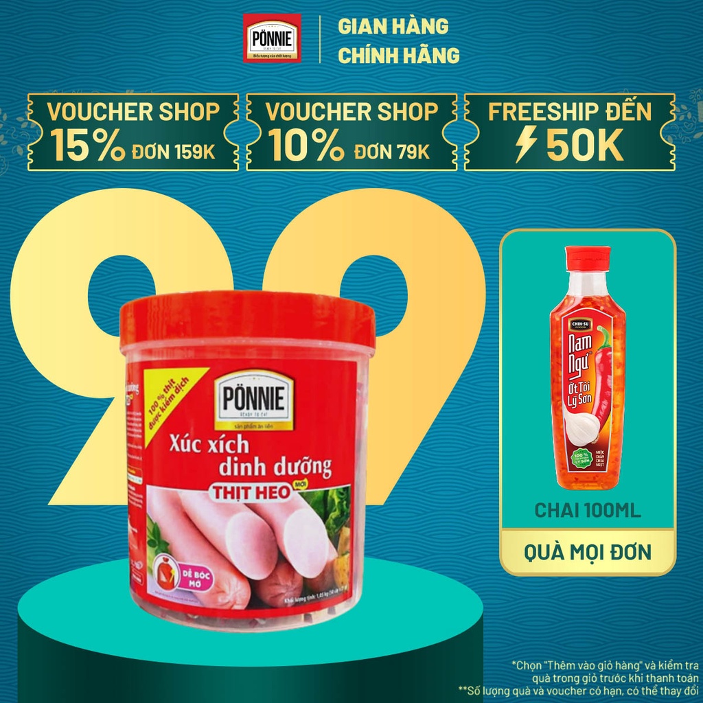Xúc Xích Tiệt Trùng Ponnie Vị Heo - Hộp 50 Cây x 19G
