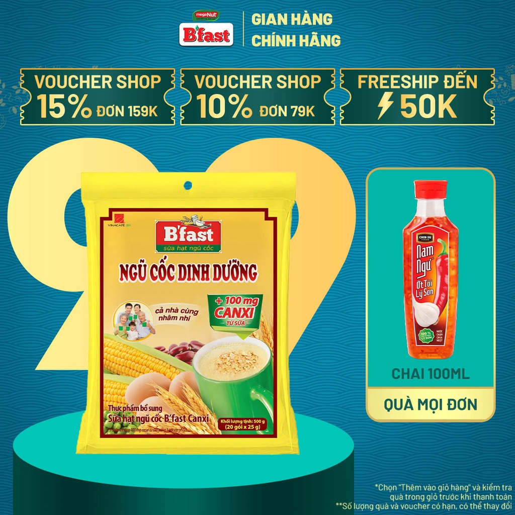 Thực Phẩm Bổ Sung Sữa Hạt Ngũ Cốc B'Fast Canxi - Túi 20 Gói x 25g
