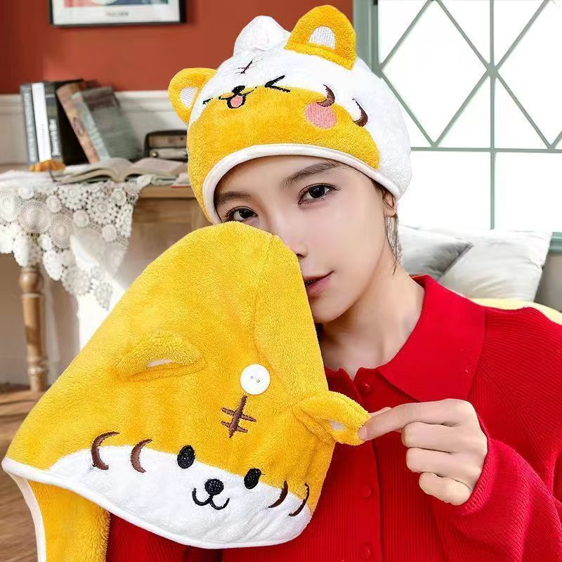 Mũ Trùm Đầu Sấy Khô Tóc Thấm Hút Nước Hình Hổ Hoạt Hình Dành Cho Trẻ Em Và Người Lớn