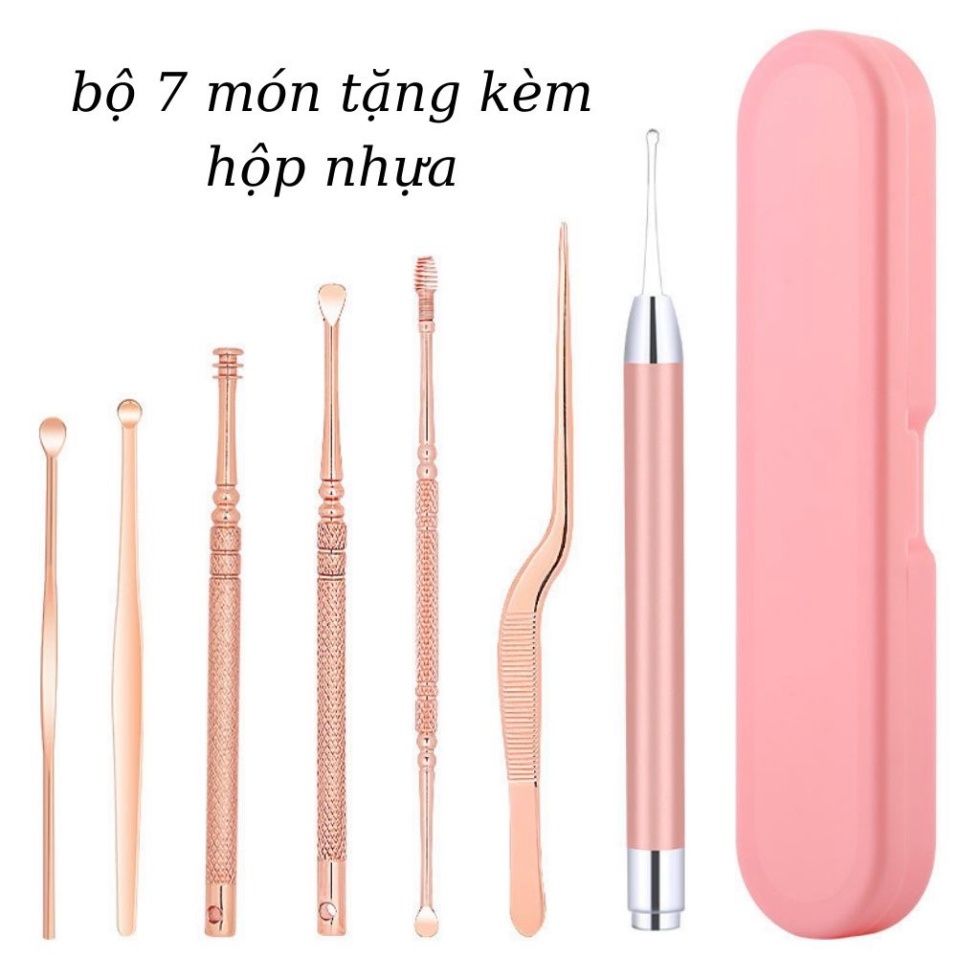 Bộ lấy ráy tai có đèn cho bé và người lớn, dụng cụ vệ sinh tai cao cấp cho gia đình - MT8