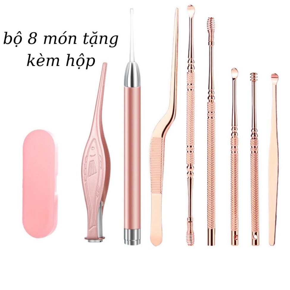 Bộ lấy ráy tai có đèn cho bé và người lớn, dụng cụ vệ sinh tai cao cấp cho gia đình - MT8