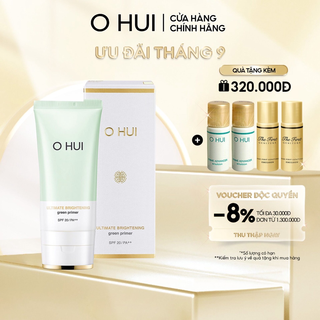 Kem lót nâng tông che phủ vết mụn ửng đỏ OHUI Ultimate Brightening Green Primer 45ml