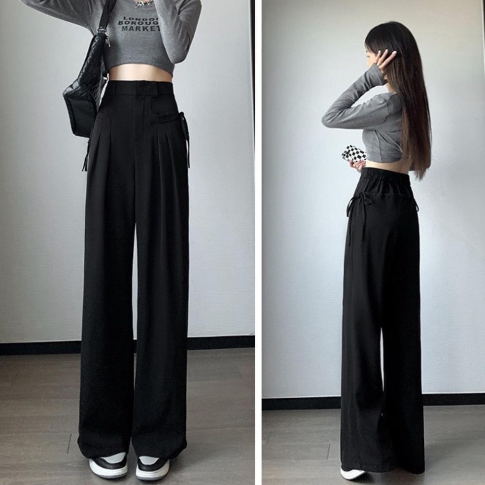 Quần ống rộng lưng cao khóa trước dáng dài túi vuông thắt nơ 2 bên chất Ruby | BigBuy360 - bigbuy360.vn