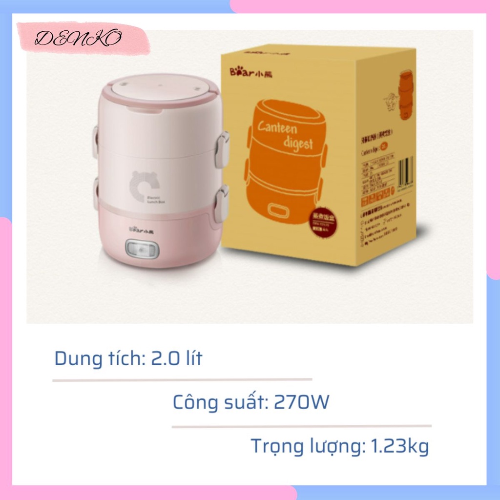 Hộp cơm cắm điện Bear DFH-B20S6, 2.0 lít, inox 304, giữ nhiệt, nấu chín cơm, hâm nóng, hộp cơm văn phòng, cặp lồng điện