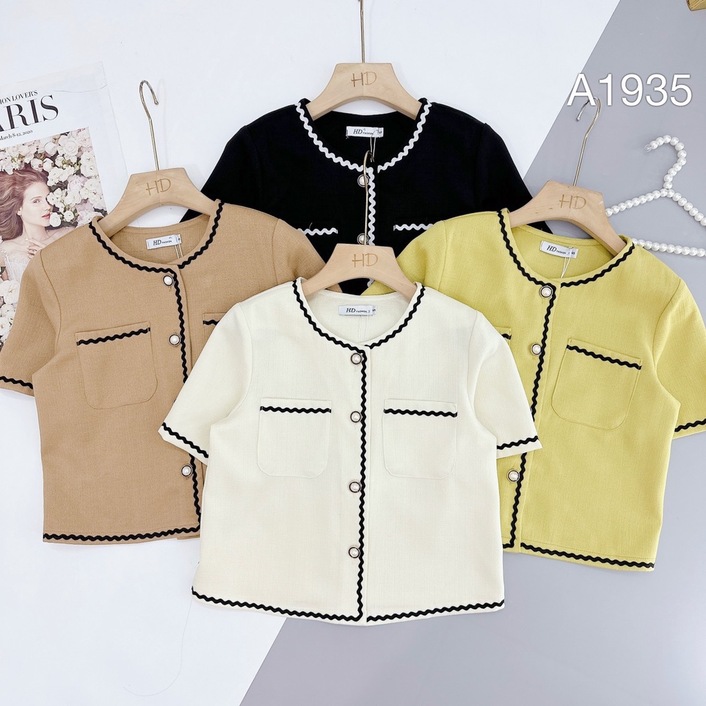 Áo sơ mi nữ CÚC FASHION somi tay ngắn cao cấp vải đẹp kiểu công sở áo cổ tròn viền sóng A1935