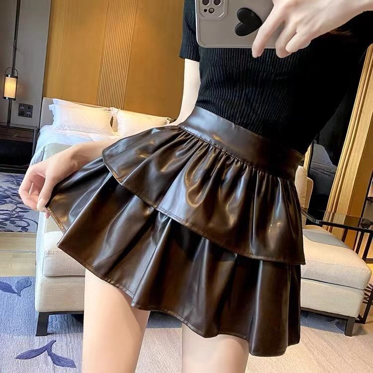 Jiashucheng Chân Váy Da pu Dáng Chữ a Lưng Cao Thời Trang Thu Đông Cho Nữ