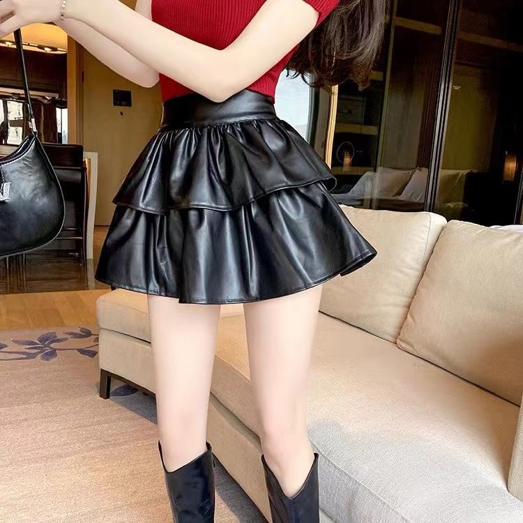 Jiashucheng Chân Váy Da pu Dáng Chữ a Lưng Cao Thời Trang Thu Đông Cho Nữ