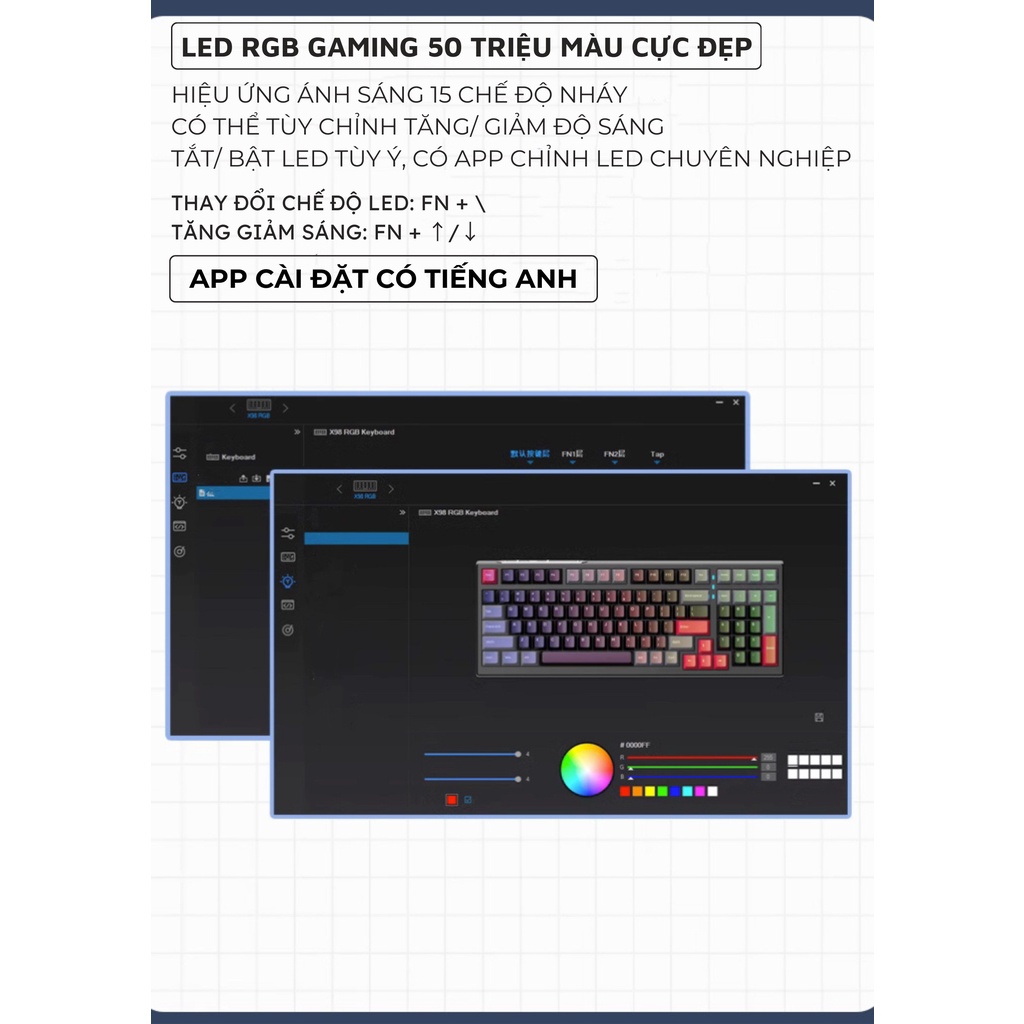 Bàn Phím Cơ Bluetooth Không Dây XM98 PRO LED RGB Cao Cấp Hotswap 5 Pin, Lót Foam, PIN Trâu