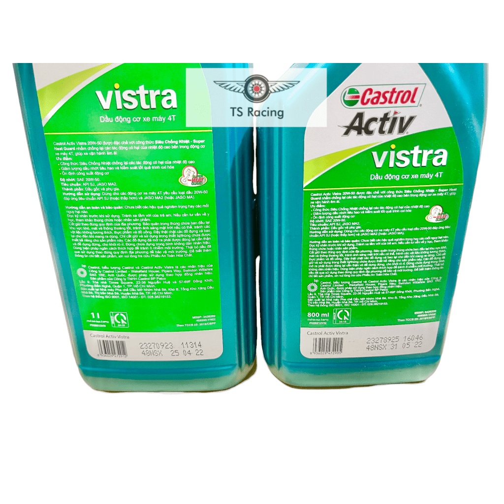 Nhớt castrol vistra 20W50 0.8L 1.0L - xe số - xe côn