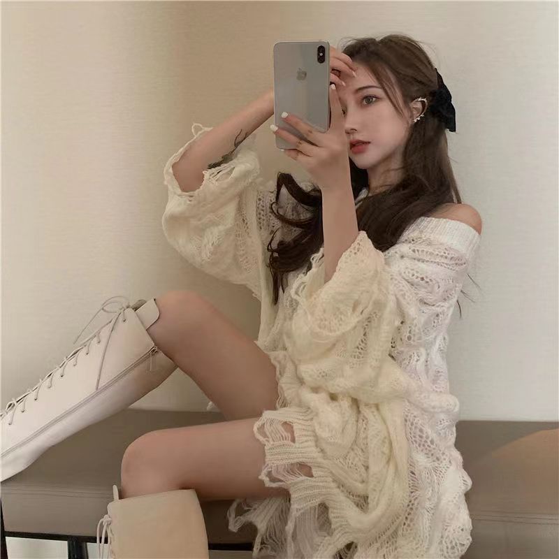 Jiashucheng Áo sweater Trễ Vai Phong Cách Hàn Quốc Cao Cấp Thời Trang Mùa Thu