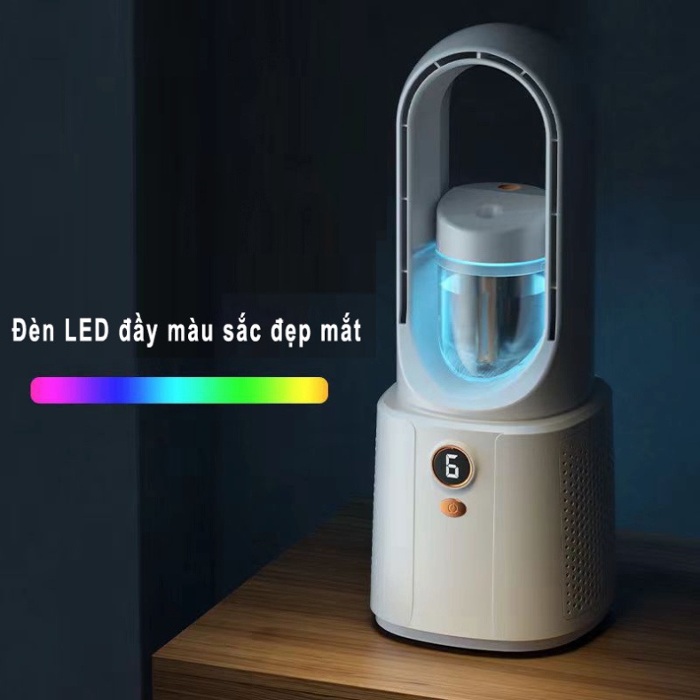 Quạt Tích Điện Phun Sương _ Quạt Không Cánh 6 Chế Độ Làm Mát Nhanh Chóng