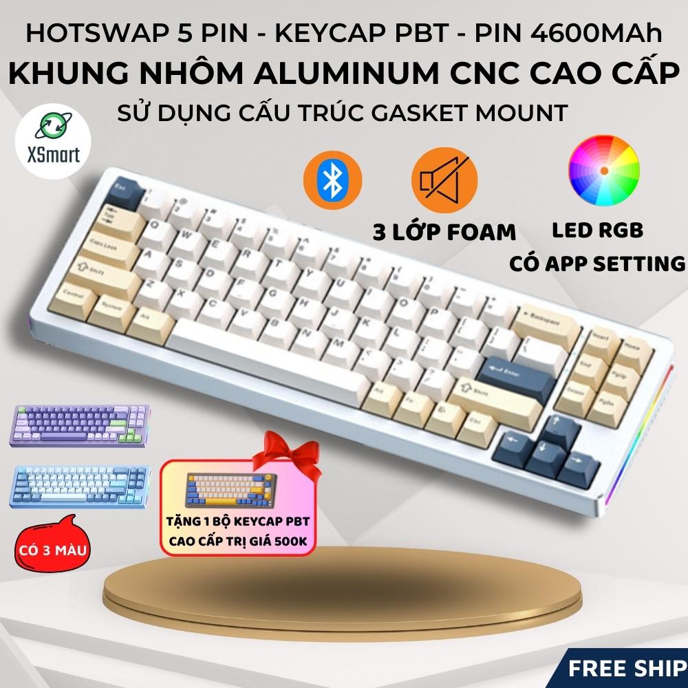 Bàn Phím Cơ Bluetooth Khung Nhôm ALUMINUM XM-M71 Cấu Trúc GASKET, Hotwsap 5 Pin Mạch Xuôi Cao Cấp Gõ Cực Sướng