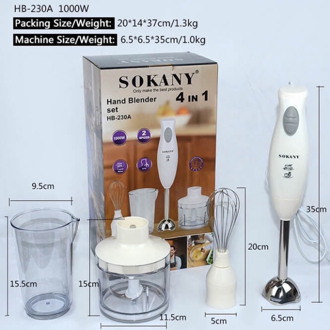 Máy Xay Đa Năng Cầm Tay 4 In 1 Sokany Cao Cấp Công Suất 1000W Tiện Lợi