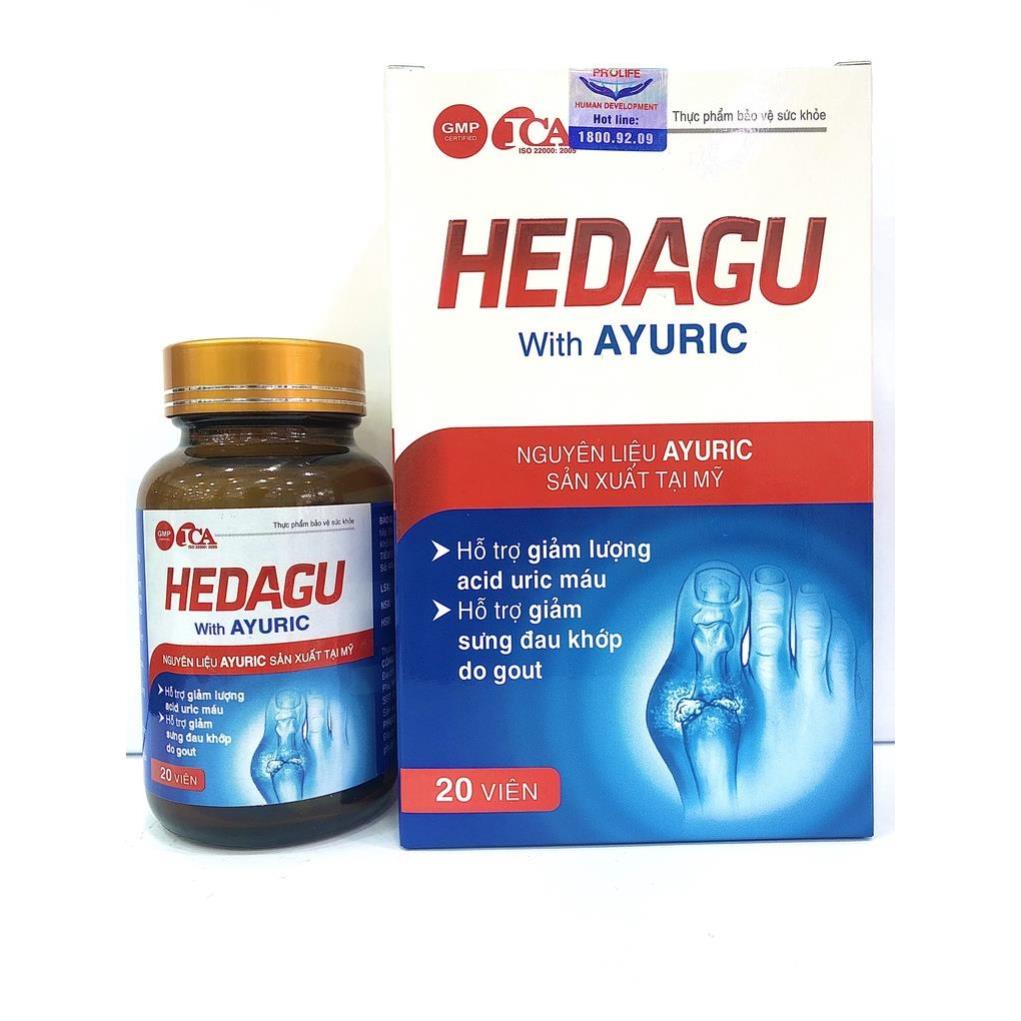 HEDAGU With AYURIC_ Giải pháp hỗ trợ bệnh GOUT, làm giảm lượng acid uric máu,sưng đau khớp GOUT (20 viên)