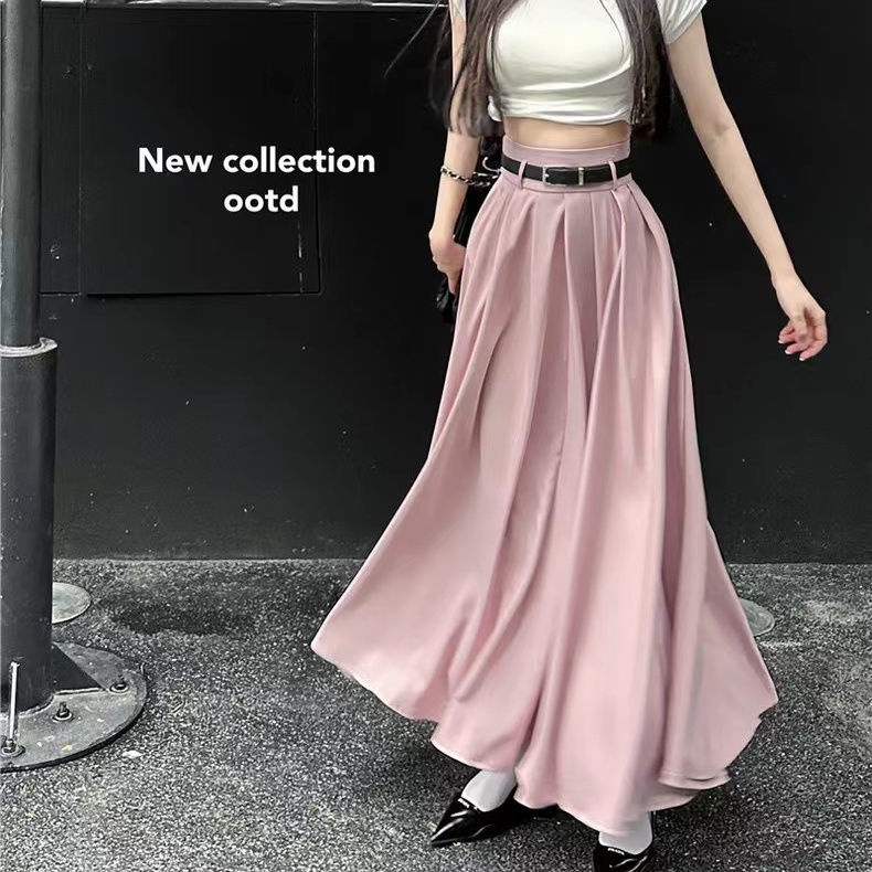 Jiashucheng Chân Váy Chữ a Xếp Ly Lưng Cao Màu Đen Thời Trang Xuân Thu Cho Nữ @ -