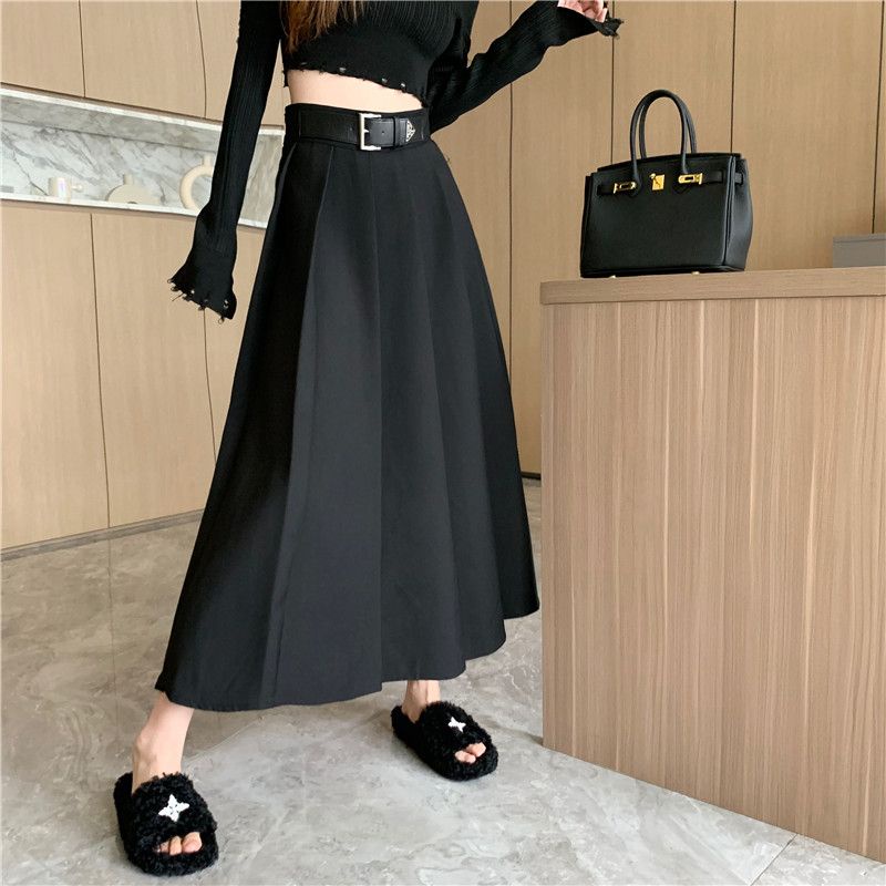 Jiashucheng Chân Váy Chữ a Xếp Ly Lưng Cao Màu Đen Thời Trang Xuân Thu Cho Nữ @ -