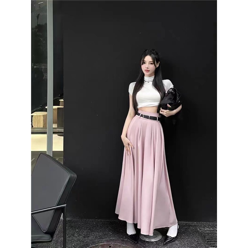 Jiashucheng Chân Váy Chữ a Xếp Ly Lưng Cao Màu Đen Thời Trang Xuân Thu Cho Nữ @ -