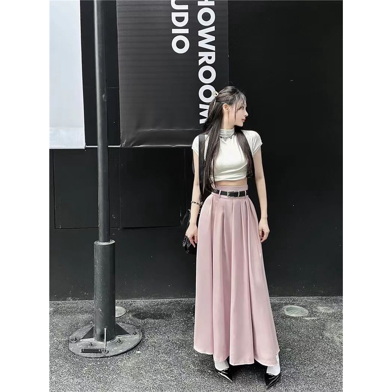 Jiashucheng Chân Váy Chữ a Xếp Ly Lưng Cao Màu Đen Thời Trang Xuân Thu Cho Nữ @ -