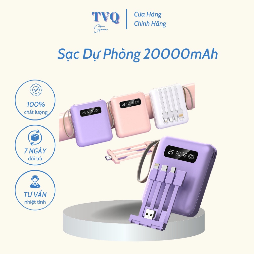 Pin Sạc Dự Phòng 20000mAh Không Dây 4 Đầu Ra Tiện Lợi (TVQ Store)