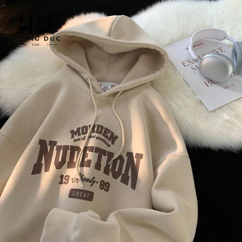 Áo Hoodie Form Rộng Nam Nữ Unisex NUDETION Tay Bồng Mũ 2 Lớp
