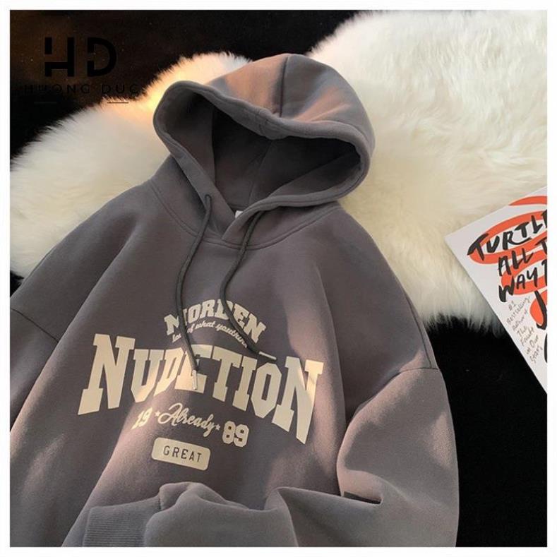 Áo Hoodie Form Rộng Nam Nữ Unisex NUDETION Tay Bồng Mũ 2 Lớp