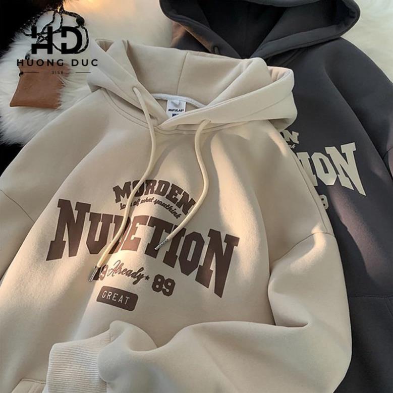 Áo Hoodie Form Rộng Nam Nữ Unisex NUDETION Tay Bồng Mũ 2 Lớp