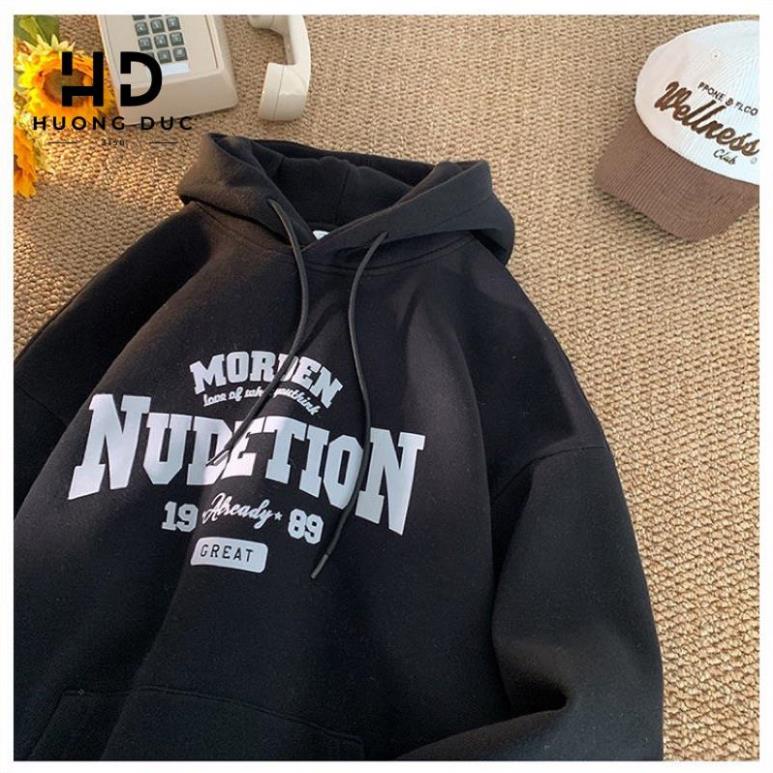 Áo Hoodie Form Rộng Nam Nữ Unisex NUDETION Tay Bồng Mũ 2 Lớp