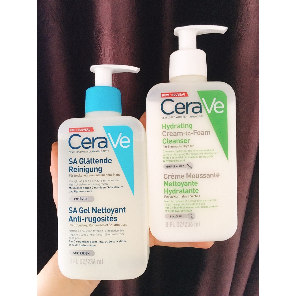 Sữa rửa mặt Cerave Foaming Cleanser, CeraVe Hydrating Cleanser, SA Cleanser Cho Da Dầu Mụn, Khô, Nhạy Cảm