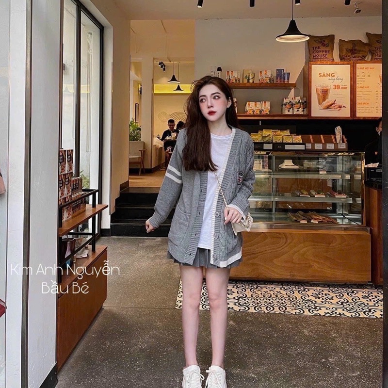 ÁO KHOÁC CARDIGAN XÁM SỌC TRẮNG BIGSIZE
