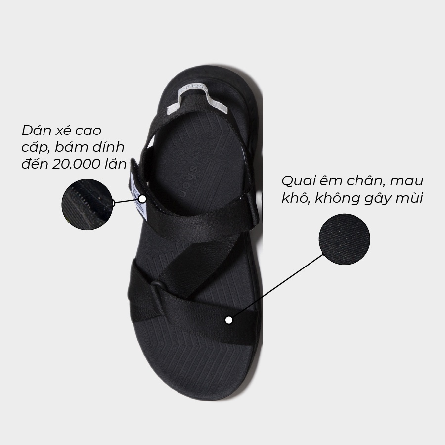 Giày Sandals Nam Nữ Unisex Shondo F7 Racing Đế Đen Phối Trắng Quai Đen F7R1010