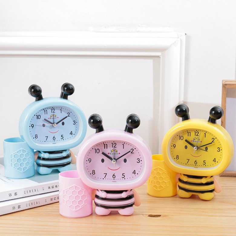 Đồng hồ báo thức hình con ong cho bé kiểu đồng hồ để bàn báo thức dễ thương🍀FREESHIP🍀Ống đựng bút 2in1 kem đồng hồ