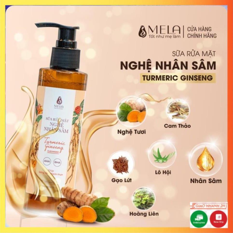 Sữa Rửa Mặt Nghệ Nhân Sâm MELA Cho Da Dầu Mụn Sáng Da Tẩy Tế Bào Chết 200ml - PUKA SHOP