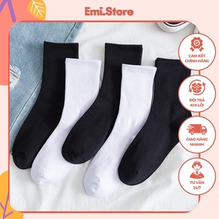 Tất vớ trơn cổ cao/cổ trung/cổ ngắn nam nữ dệt kim, tất vớ thể thao cotton