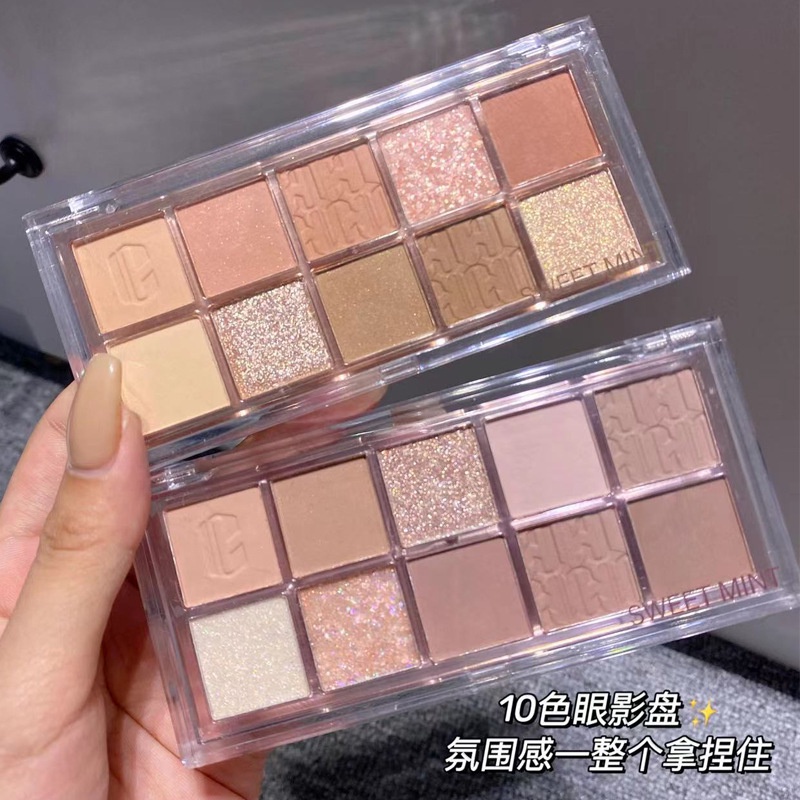 Bảng phấn mắt mengjieshangpin 10 màu nhũ mờ trang điểm tự nhiên