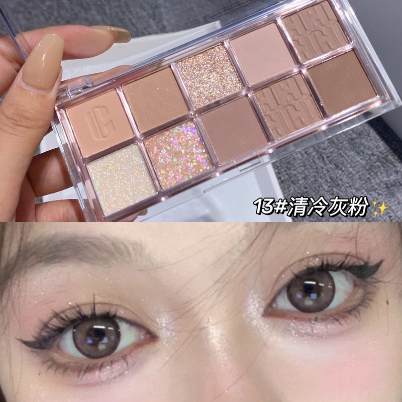 Bảng phấn mắt mengjieshangpin 10 màu nhũ mờ trang điểm tự nhiên