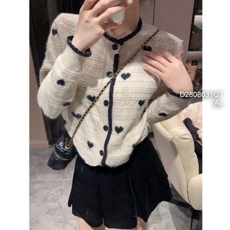 Áo len cardigan họa tiết trái tym gài nút tay dài