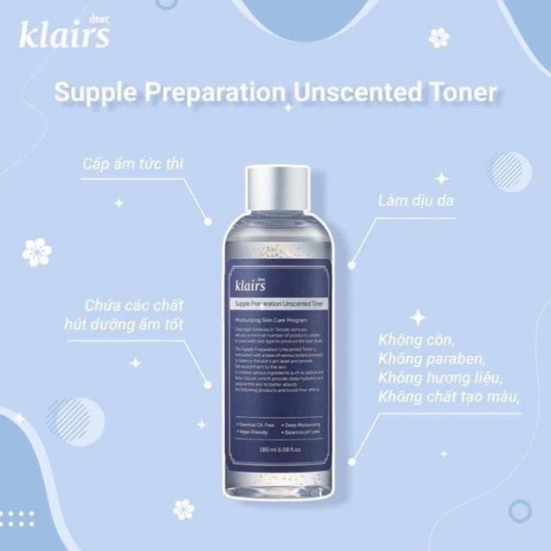 Nước Hoa Hồng Dear Klairs Supple Preparation Unscented Toner Không Mùi Dưỡng Ẩm Và Làm Mềm Da 180ml TN1 | BigBuy360 - bigbuy360.vn