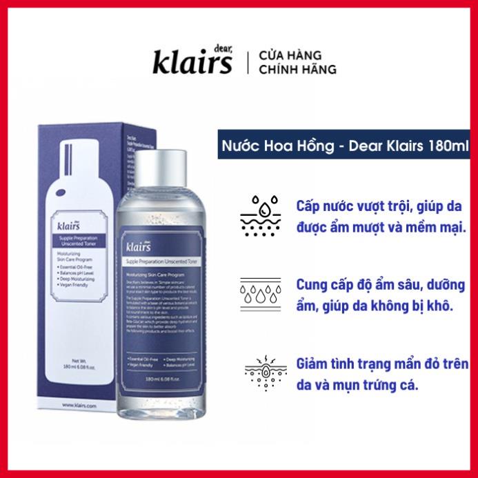 Nước Hoa Hồng Dear Klairs Supple Preparation Unscented Toner 180ml ( Chính Hãng )  Không Mùi Dưỡng Ẩm Và Làm Mềm Da | BigBuy360 - bigbuy360.vn