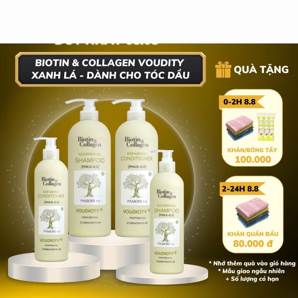 Dầu Gội Xả Biotin Collagen Oil Control Màu Xanh Lá Hỗ Trợ Kiềm Dầu Chai 500ml/1000ml