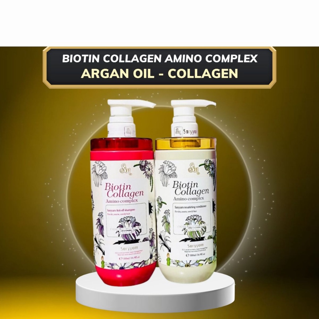 Cặp Dầu Gội Xả Nước Hoa Biotin Collagen Amino Sin Hair Saryyam Siêu thơm, Phục hồi tóc 500ml