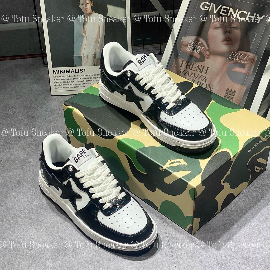 Giày Sneaker cổ thấp - A BATHING APE BAPE STA LOW BLACK WHTE “ TRẮNG ĐEN “