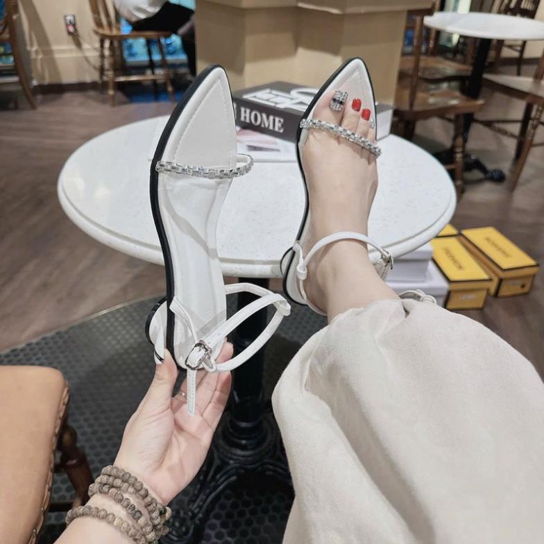 GIÀY SANDAL QUAI DÂY ĐÁ MẢNH GÓT TRÒN 3 PHÂN SIÊU XINH