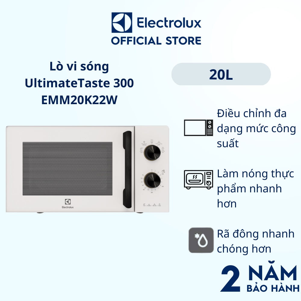 Lò vi sóng để bàn Electrolux UltimateTaste 300 20L - EMM20K22W - Công suất lớn
